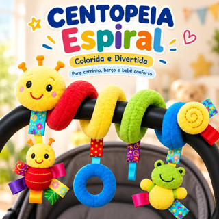 Centopéia Espiral Bichinho Pelúcia Brinquedo Carrinho Berço Bebê Conforto com Chocalho de Pendurar Sensorial