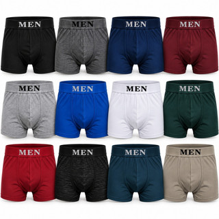 Kit 12 Cuecas Boxer Masculina Microfibra, Com Cos Elastico, Sem Costura, Cores Sortidas P ao GG.