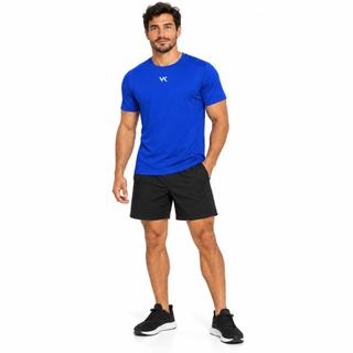 Camiseta Manga Curta Kanxa Azul Modelo Segunda Pele Ajuste Próximo ao Corpo para Treino