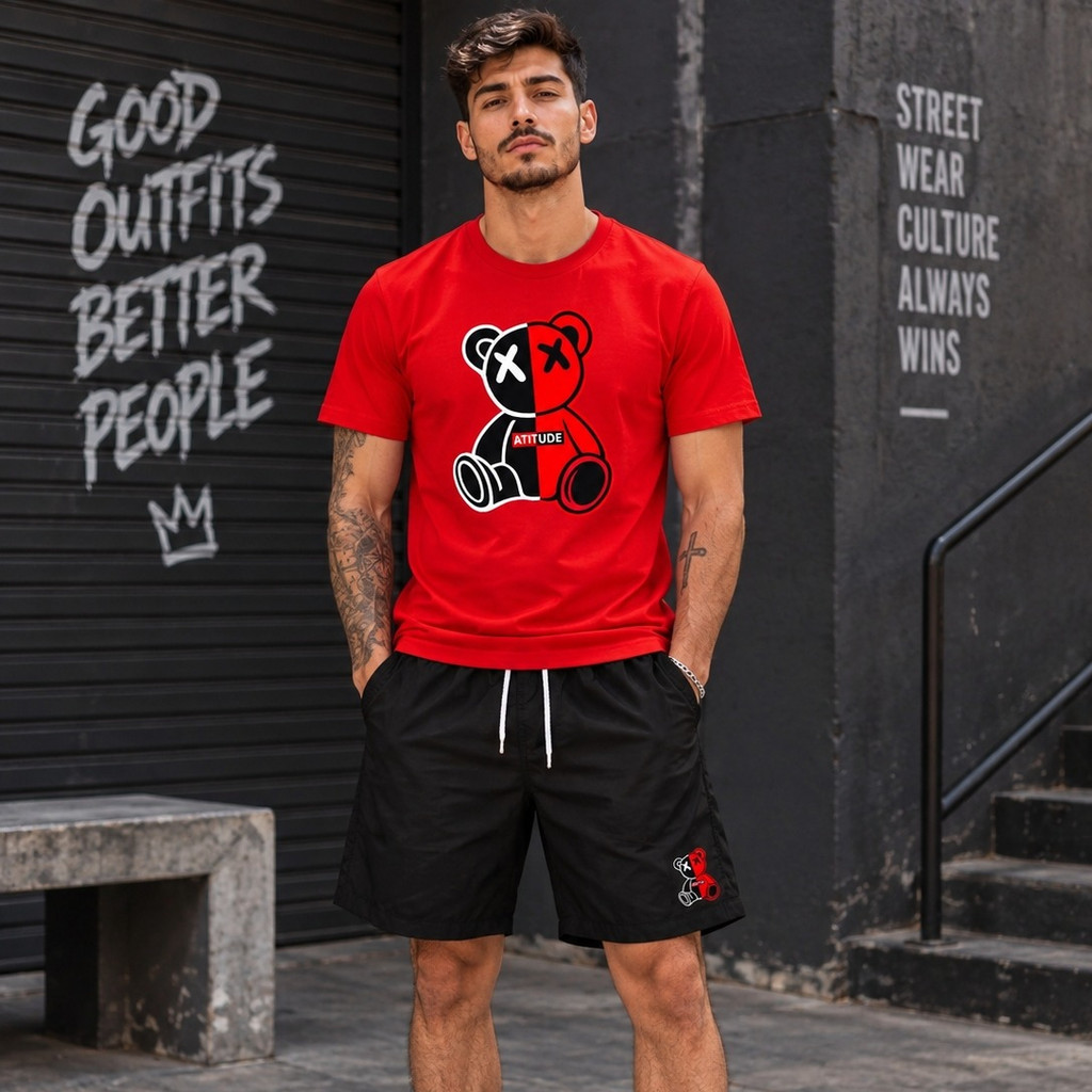 Conjunto Masculino Streetwear Camiseta E Short Tectel Camisa Atitude 100% Algodão Várias Cores
