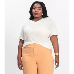 Blusa Visco Tricot Plus Size Secret Glam Bege