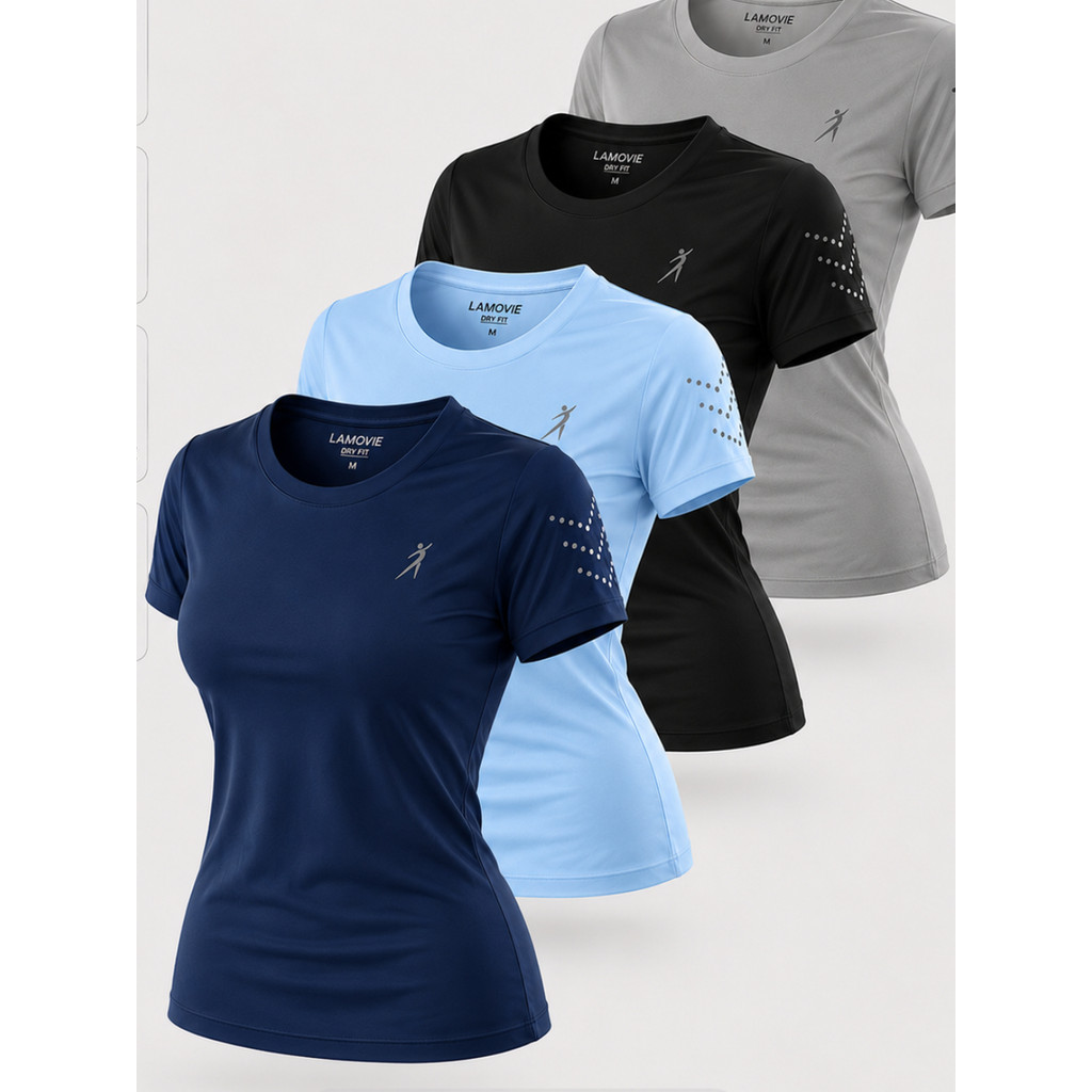 Kit 4 Camisetas Dry Fit Slim Fit Feminina Baby Look Fitness Academia Treino Verão 2026 Lamovie