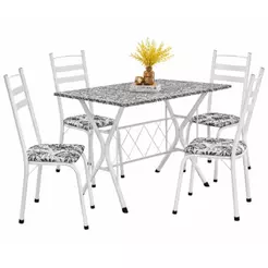 Conjunto de Mesa Sala De Jantar Leia 1,20m Com 4 Cadeiras Granito Tubular Artefamol