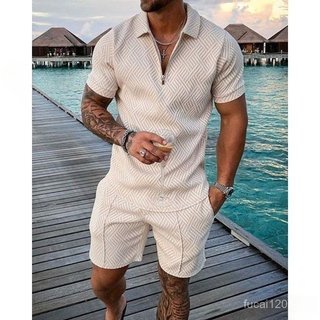 GUOJH Moda Terno Polo Cor Sólida dos homens Impresso Conjuntos de Malha 2023 Rua do Verão dos homens Casual Polo Kit Mod