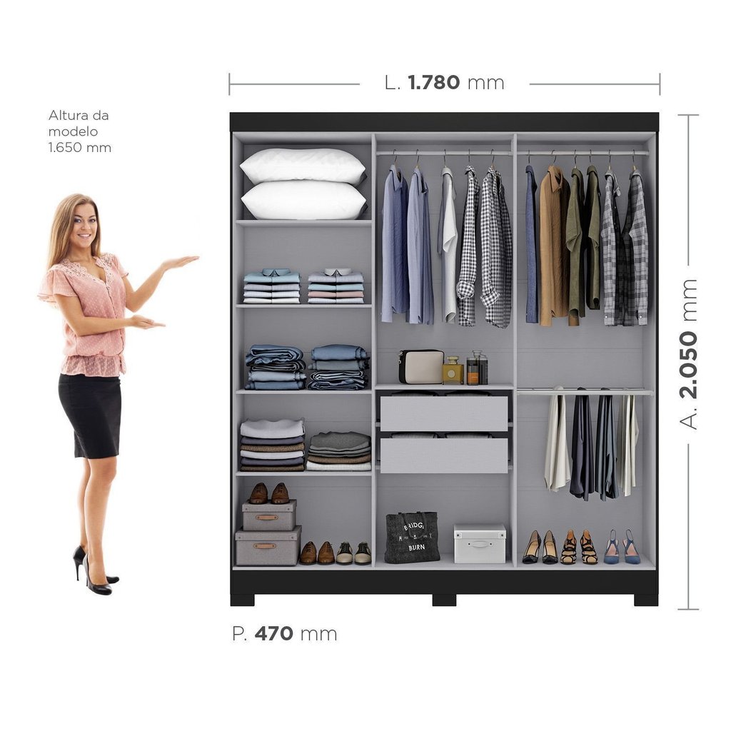 Guarda Roupa 6 Portas com Pés Paris Espresso Móveis Preto Preto · foto 2