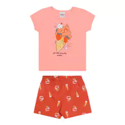 Conjunto Curto Infantil Menina Estampa Elian Rosa