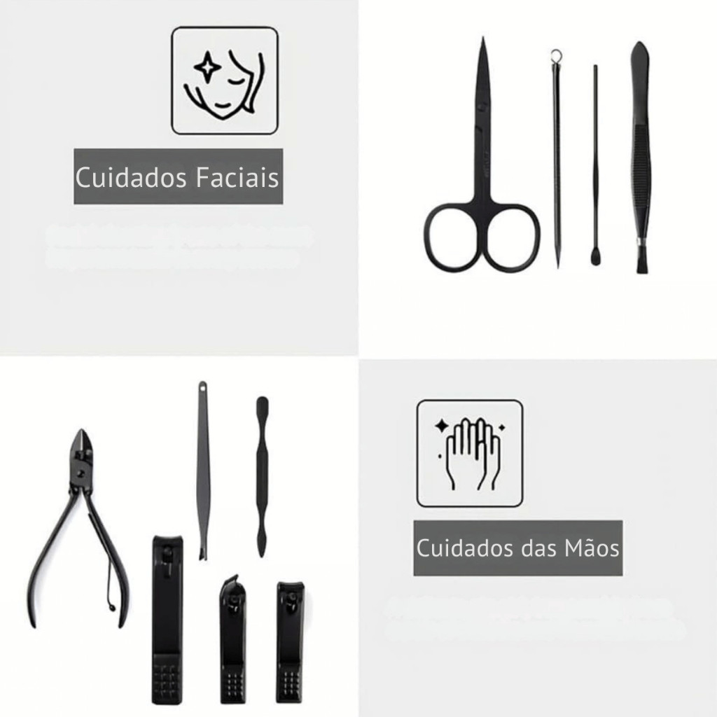 Kit Manicure Pedicure Profissional 12 Peças Aço Inox com Estojo de Couro Sintético — imagem 2 de 2