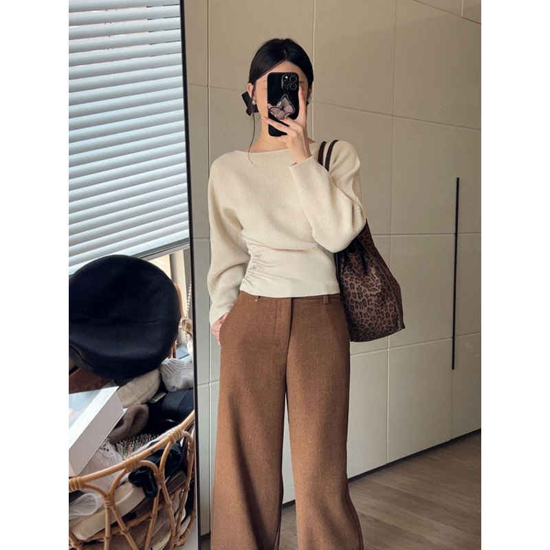 No outono estilo coreano high-end Wear Diagonal ombro camisola feminina outono inverno fino-ajuste high-end camisa de fu