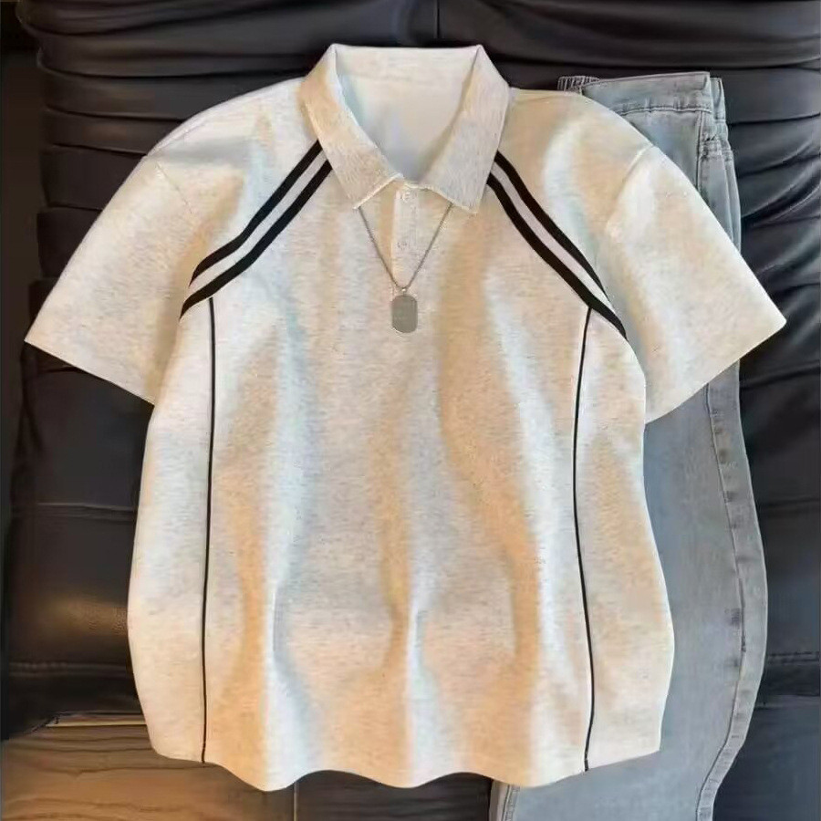 2026 masculino estilo americano Formal ombro manga curta camisa polo masculina verão camisa pesada lapela camiseta manga
