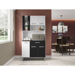 Armário de Cozinha 6 Portas 1 Gaveta Carol Branco/Variados Padrões de Cores Branco/Preto