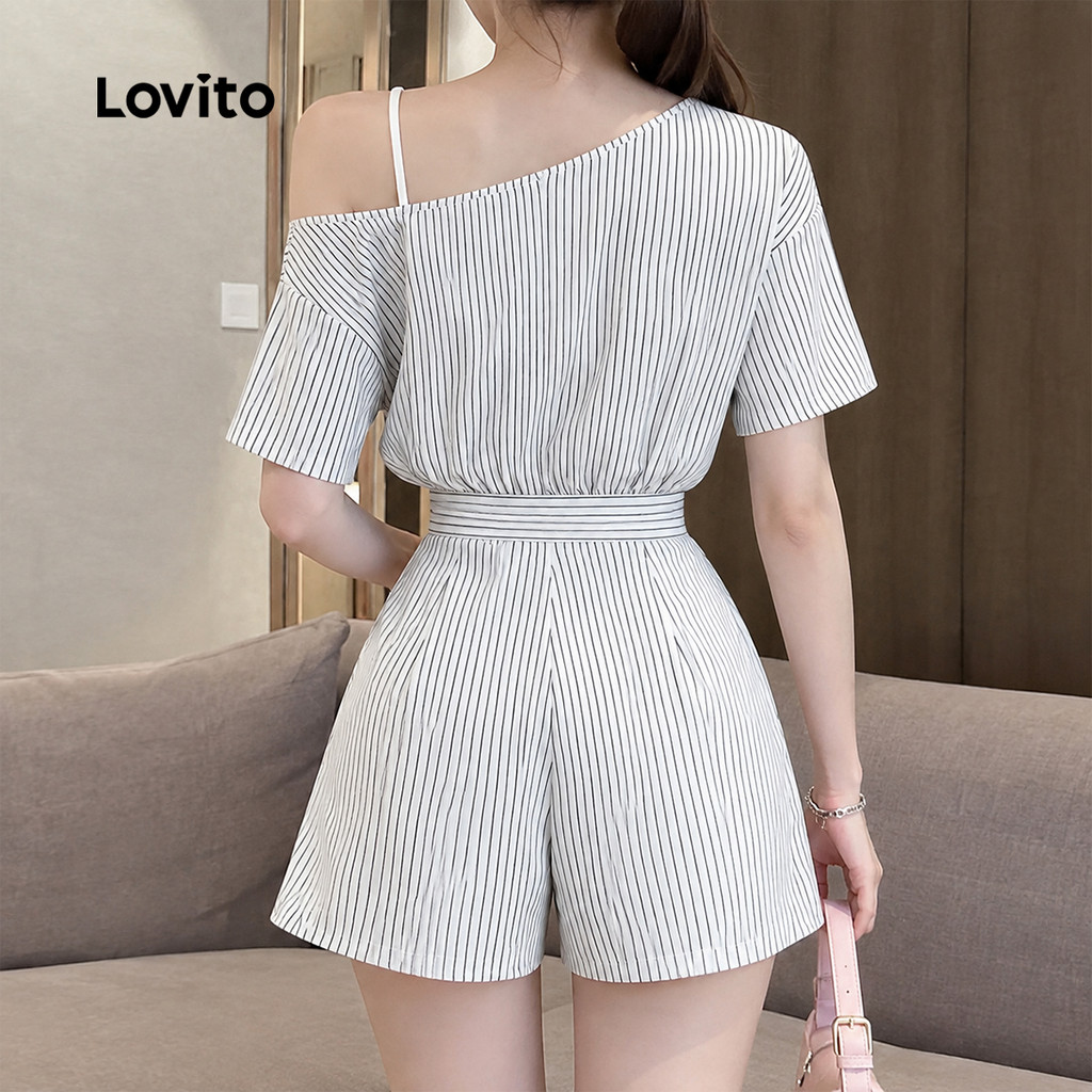 Lovito Casual Macacão Assimétrico Preto Branco Feminino Primavera Verão L158ED1250 · foto 2