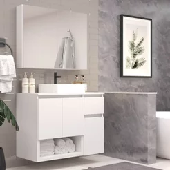 Conjunto de Móveis para Banheiro 80cm Aurora Yescasa Branco Branco