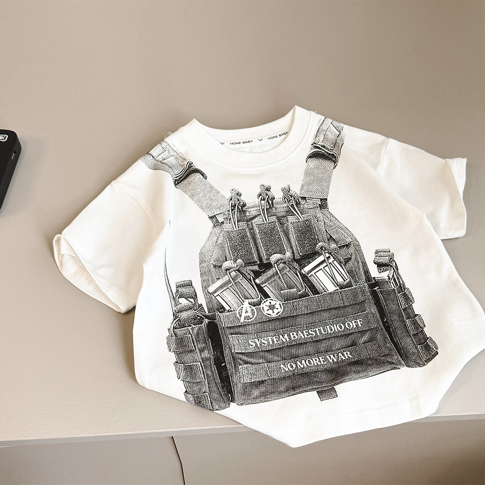 Crianças verão de manga curta 2026 novo estilo rufião bonito menino estilo coreano moda camiseta bebê Casual em torno do