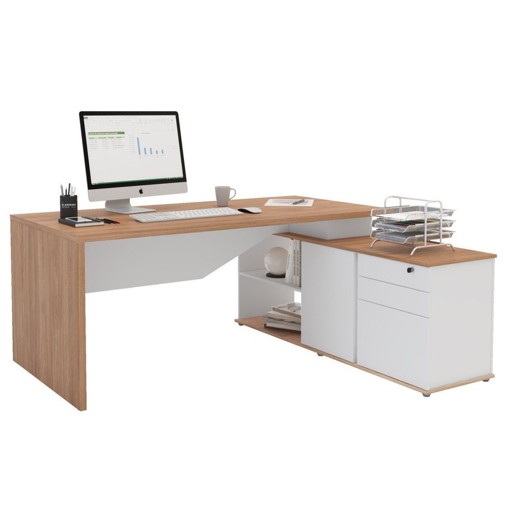 Escrivaninha Mesa Escritório Diretor em L Spring 3 Gavetas 1 Porta 180cm Yescasa Itapuã e Branco Itapuã/Branco · foto 2