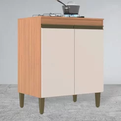 Balcão para Cozinha Cooktop Cecilia Marrom/Freijó/Off White