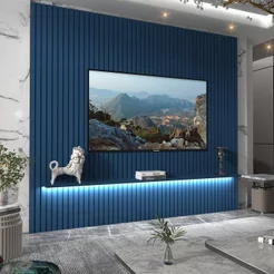 Painel Ripado para TV até 90 Polegadas 100% MDF com LED 230CMX250CM Nobre Azul Azul Royal