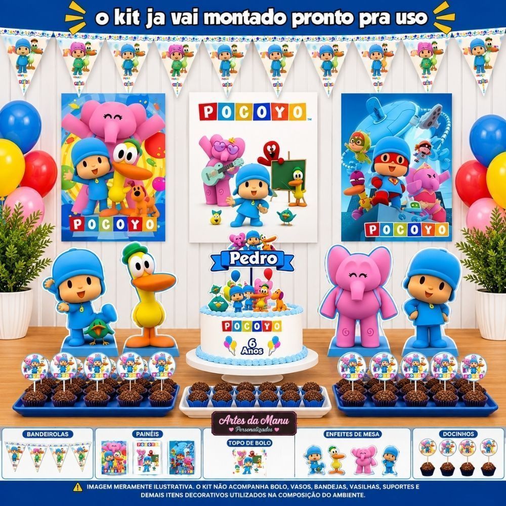 Kit Só Um Bolinho Tema Pocoyo   - Kit Pronto para Festa aniversário ou mêsversário