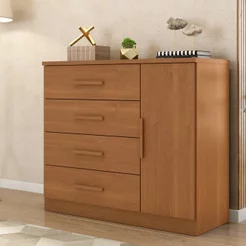 Cômoda Sapateira Genova Plus 1 Porta 4 Gavetas Marrom/Cinamomo Cinamomo