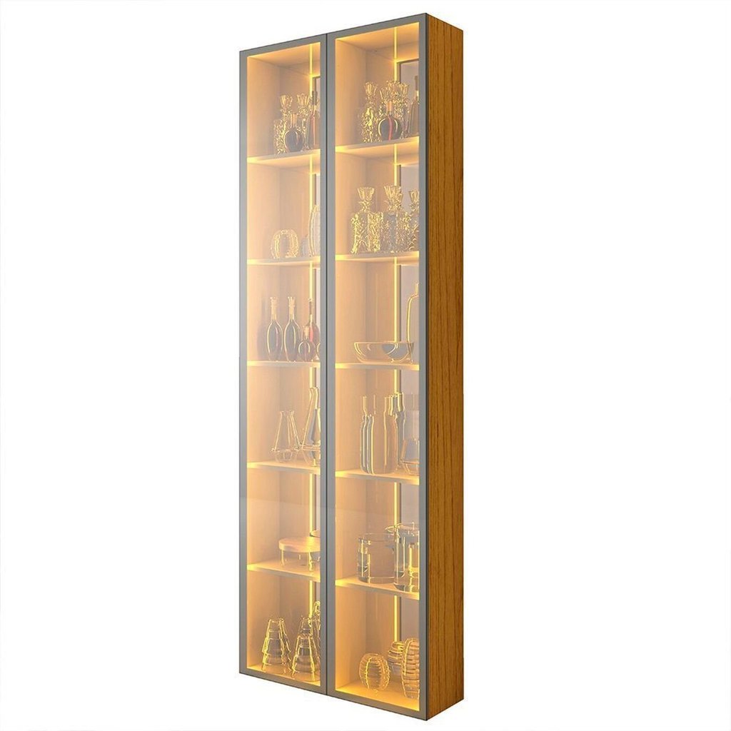 Cristaleira Suspensa 2 Portas de Vidro Reflecta com LED 217cm 100% MDF Luminare Marrom/Marrome Naturale · foto 2