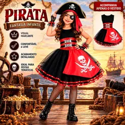 Fantasia de Pirata Infantil Vestido Feminino de Luxo
