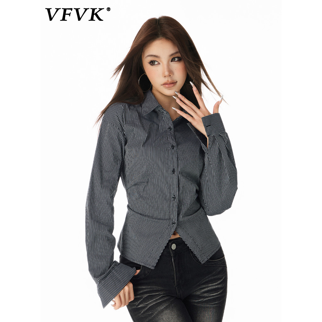 Vfvk Design Sense Listrado Camisa de Cintura Estreita Feminina 2026 Novo Estilo de Manga Comprida Slim-Fit Slimm