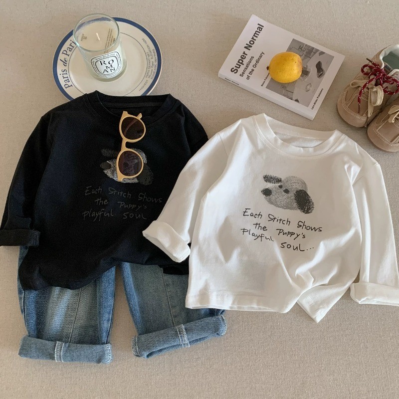 Crianças Casual dos desenhos animados em torno do pescoço de manga comprida camiseta meninos meninas 2026 primavera outo