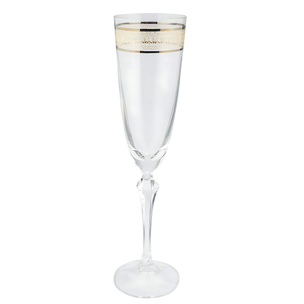 Taça Champanhe Espumante 200ml Cristal Decorado Friso Dourado Luxo