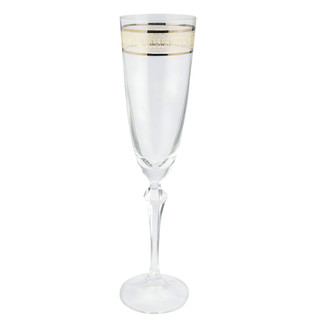 Taça Champanhe Espumante 200ml Cristal Decorado Friso Dourado Luxo