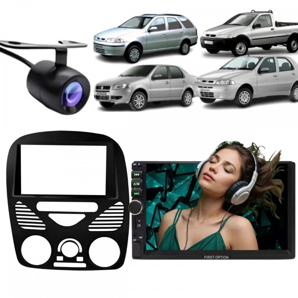 Central Multimídia 2 Din Mp5 Palio G3 Câmera Moldura PT