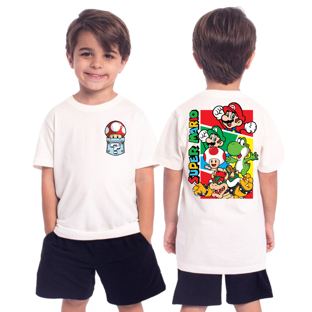 Camiseta Infantil Streetwear Super Mario Malha 30.1 100% Algodão Blusa Moda Camisa