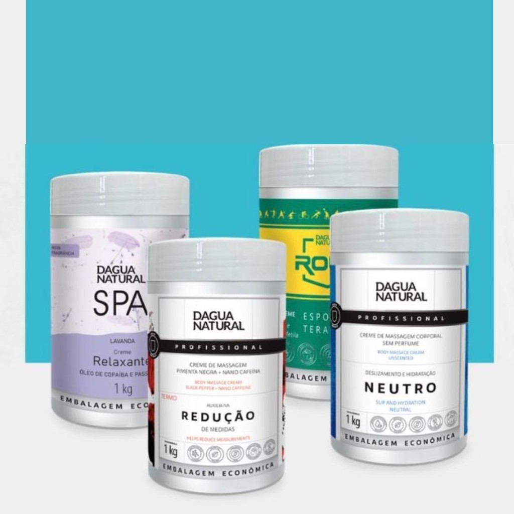 Cremes de Massagem D’Água Natural 1KILO – Redução, Relaxante, Esportiva e Neutro (Escolha o Seu Favorito)