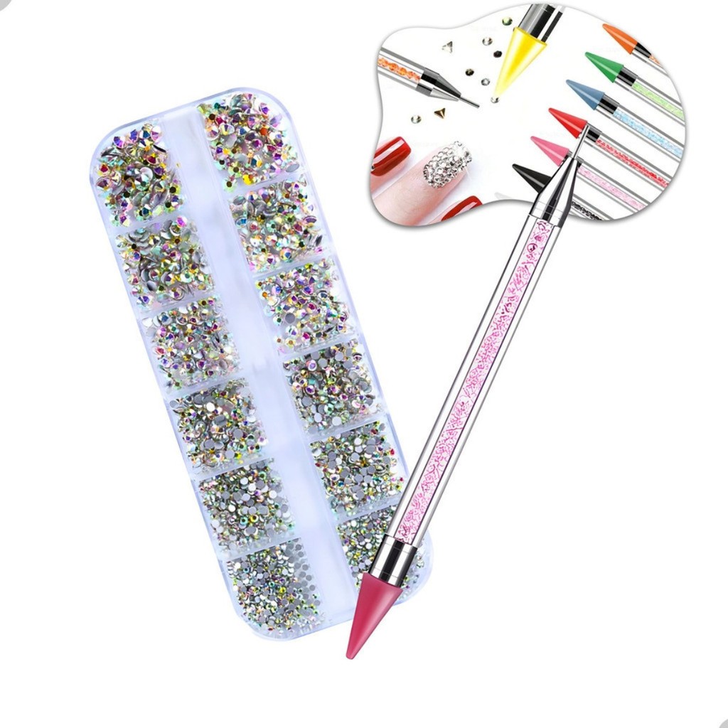 Kit De Unha Nail Pedrinhas Decoração + Caneta Pega Strass em Oferta na Shopee