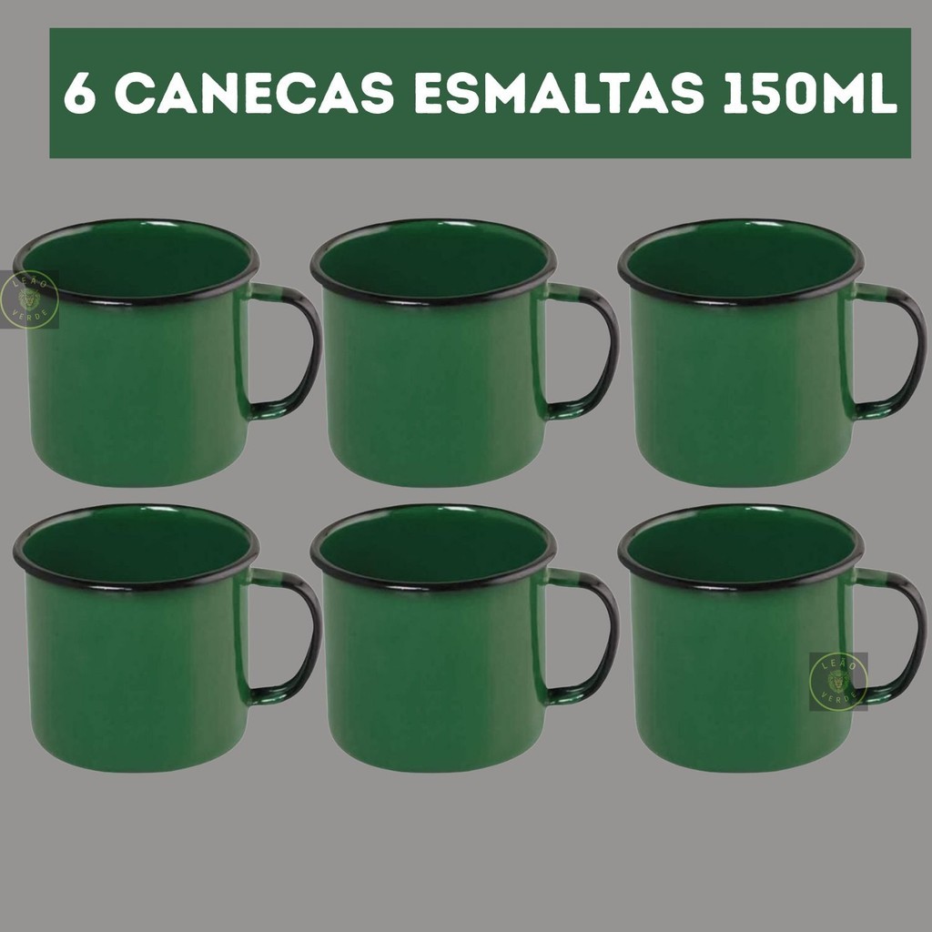 Kit 6 Canecas VERDE 150ml Esmaltadas Copo Vintage Café Chá