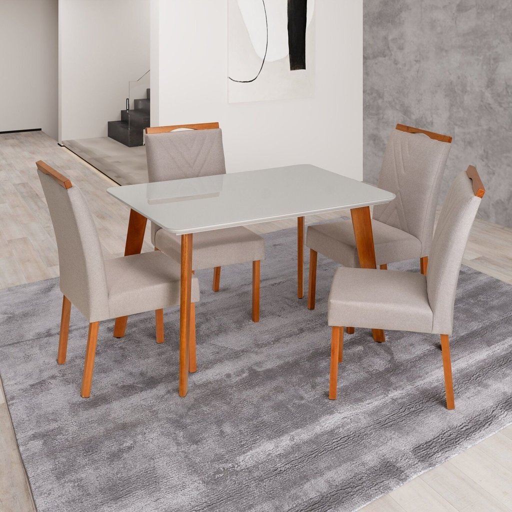 Conjunto Mesa Verona com 4 Cadeiras Madeira Maciça, Estofada e Bordada Liz Espresso Móveis em Oferta na Shopee