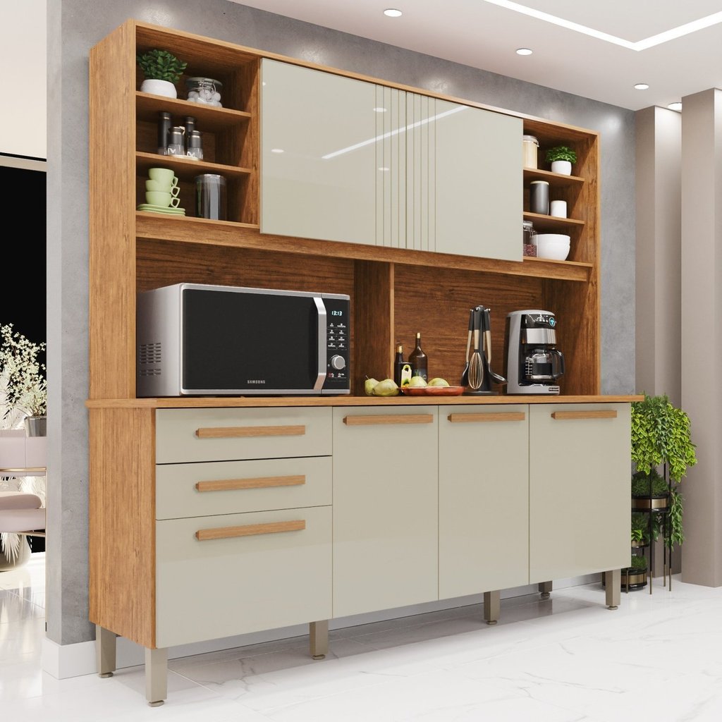 Armário de Cozinha 6 Portas 2 Gavetas Adelle Yescasa Cinamomo/Off White em Oferta na Shopee