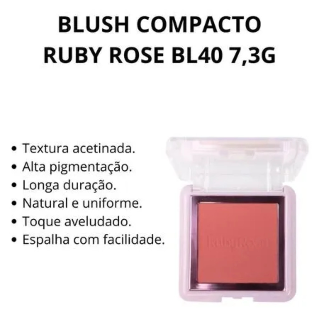 BLUSH COMPACTO RUBY ROSE TEXTURA ACETINADA BL40 7,3G — imagem 2 de 2