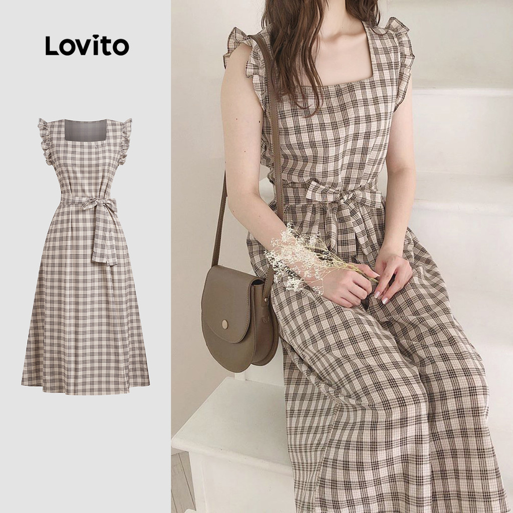 Lovito Vestido Casual com Cinto Primavera/verão Marrom para Mulheres L154LD345 em Oferta na Shopee