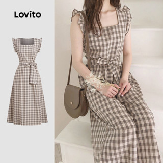 Lovito Vestido Casual com Cinto Primavera/verão Marrom para Mulheres L154LD345 em Oferta na Shopee