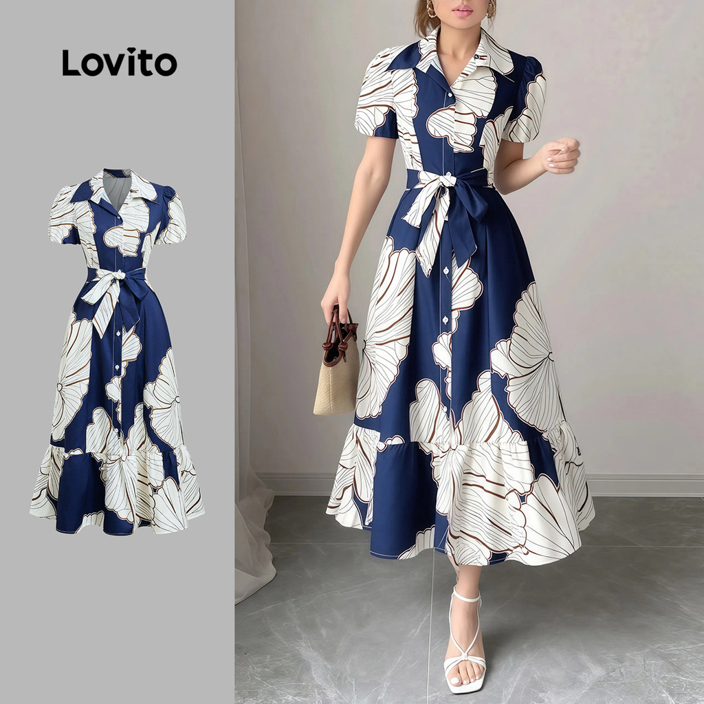Lovito Vestido Casual de Primavera/verão com Botões Na Frente para mulheres L154LD355 em Oferta na Shopee