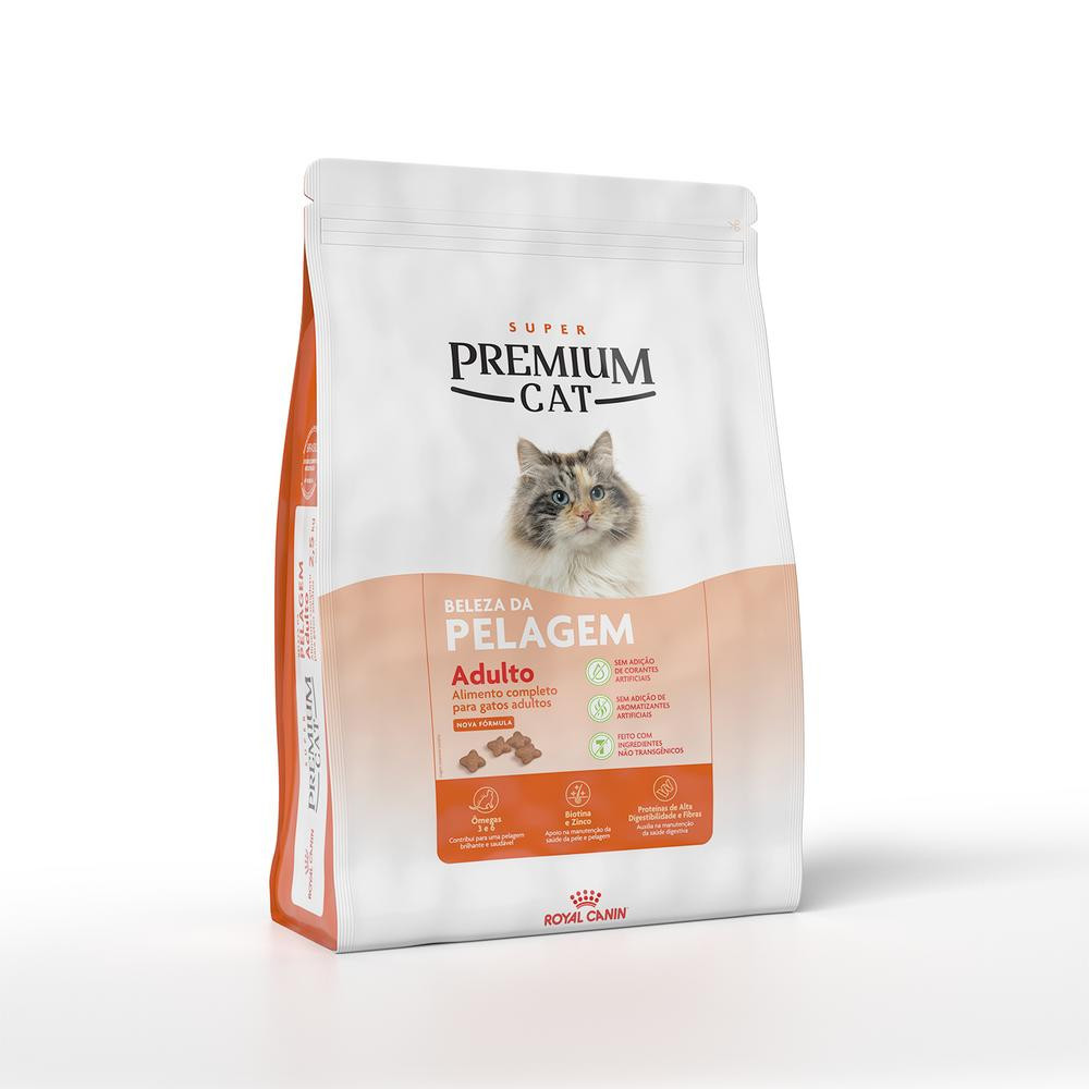 Ração Seca Super Premium Cat para Gatos Adultos Beleza da Pelagem 1kg Royal Cani