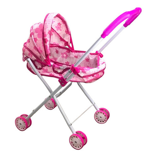 Carrinho De Boneca Tipo Berço 4 Rodas Importway Rosa Escuro Bebê Bercinho