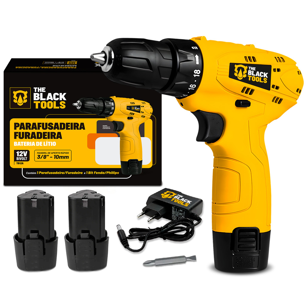 Parafusadeira Furadeira Sem Fio 02 Baterias 12v 3/8 Bivolt Com Acessórios em Oferta na Shopee