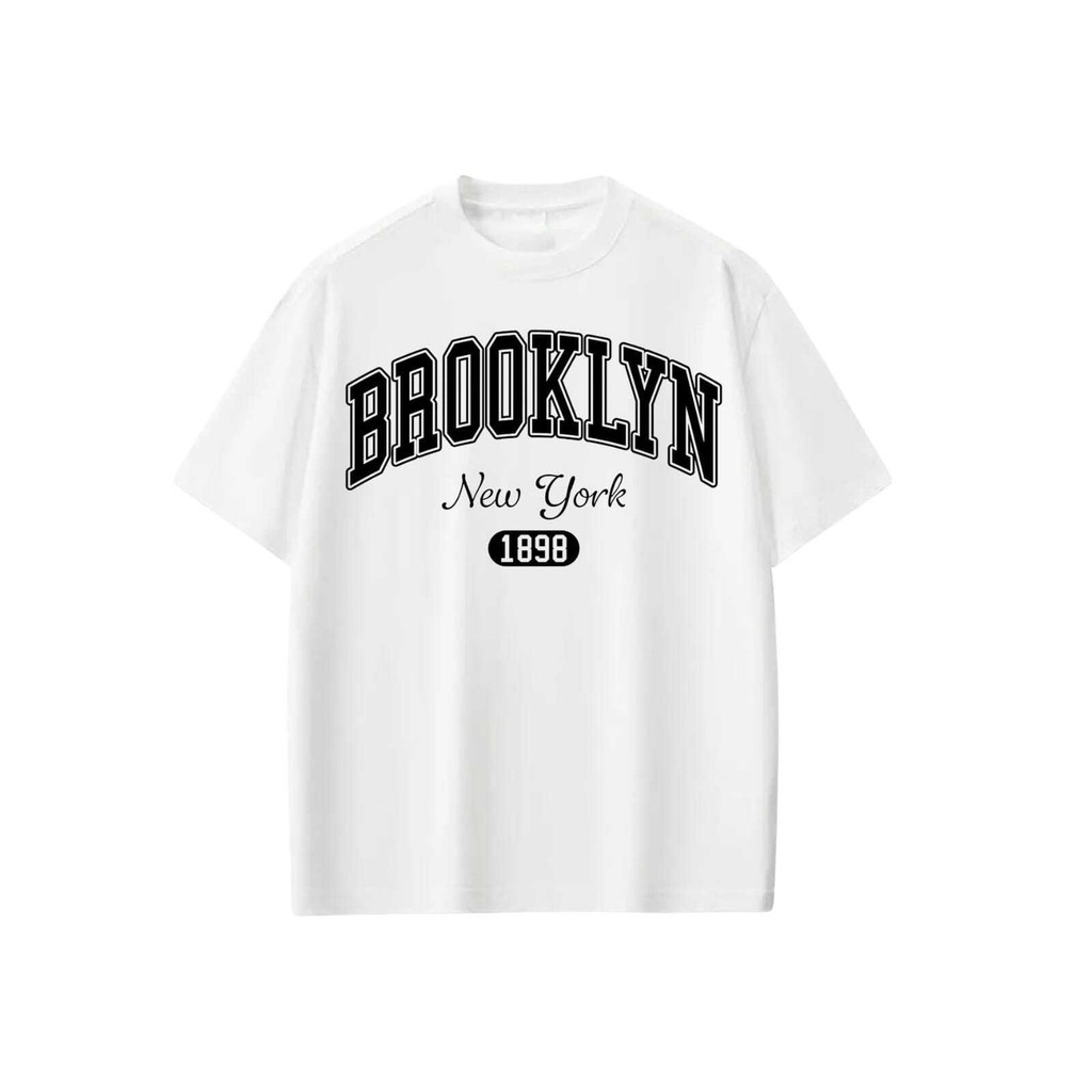 Camiseta Oversized estampada Branca Confortável Algodão Modelo: "Brooklyn New York 1898"  Academia
