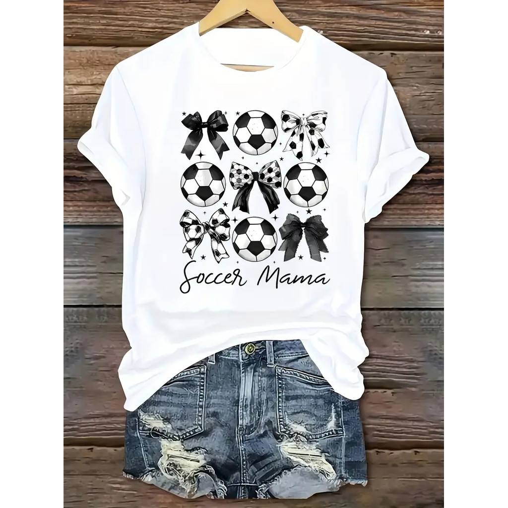 Camiseta Masculina Feminina Ozversized Estampa Soccer Mama Bola de Futebol Laço Camiseta Streetwear, Camiseta Unissex,
