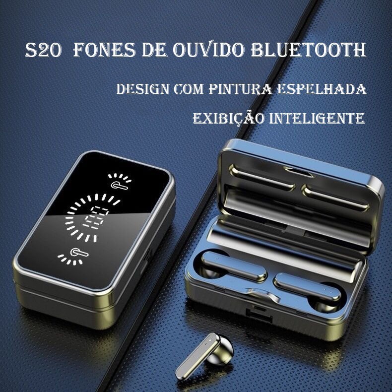 S20 Fones De Ouvido Preto Intra-Auricular Sem Fio Bluetooth À Prova D'água Estéreo Com Microfone