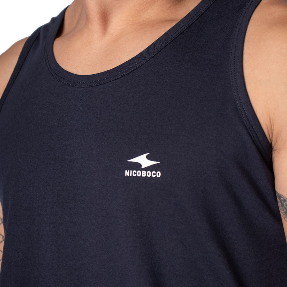 Detalhes do Regata Masculina Nicoboco Logo Relevo Branco/Marinho