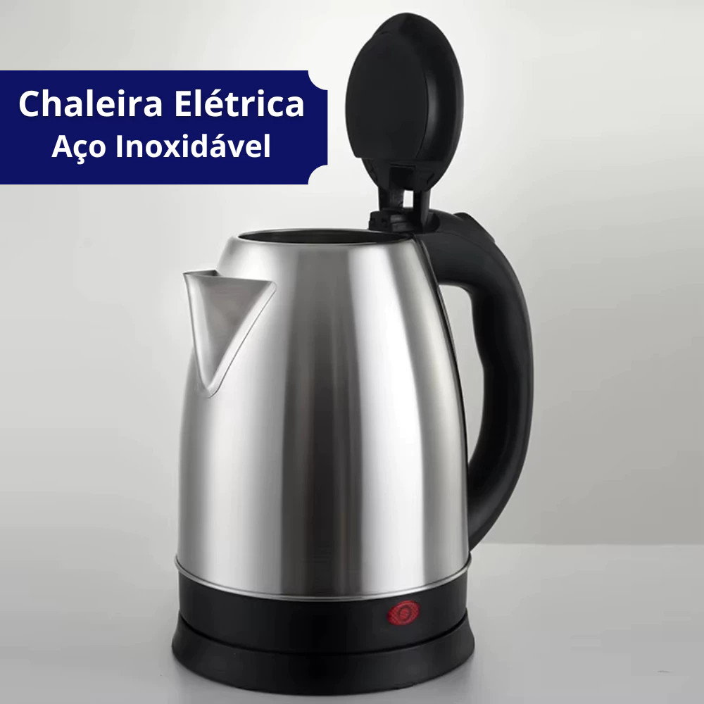 Chaleira elétrica de aço inoxidável, 1.8 L, 220 V, com tampa para fervura rápida da água e desligamento automático.