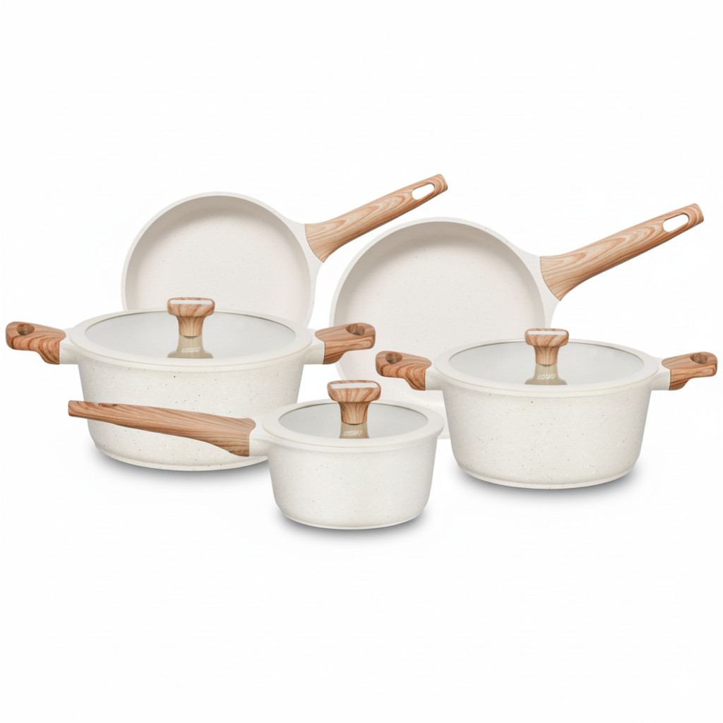 Jogo de Panelas Antiaderente Cerâmica Kit 5 Peças Indução Titanium Natural em Oferta na Shopee