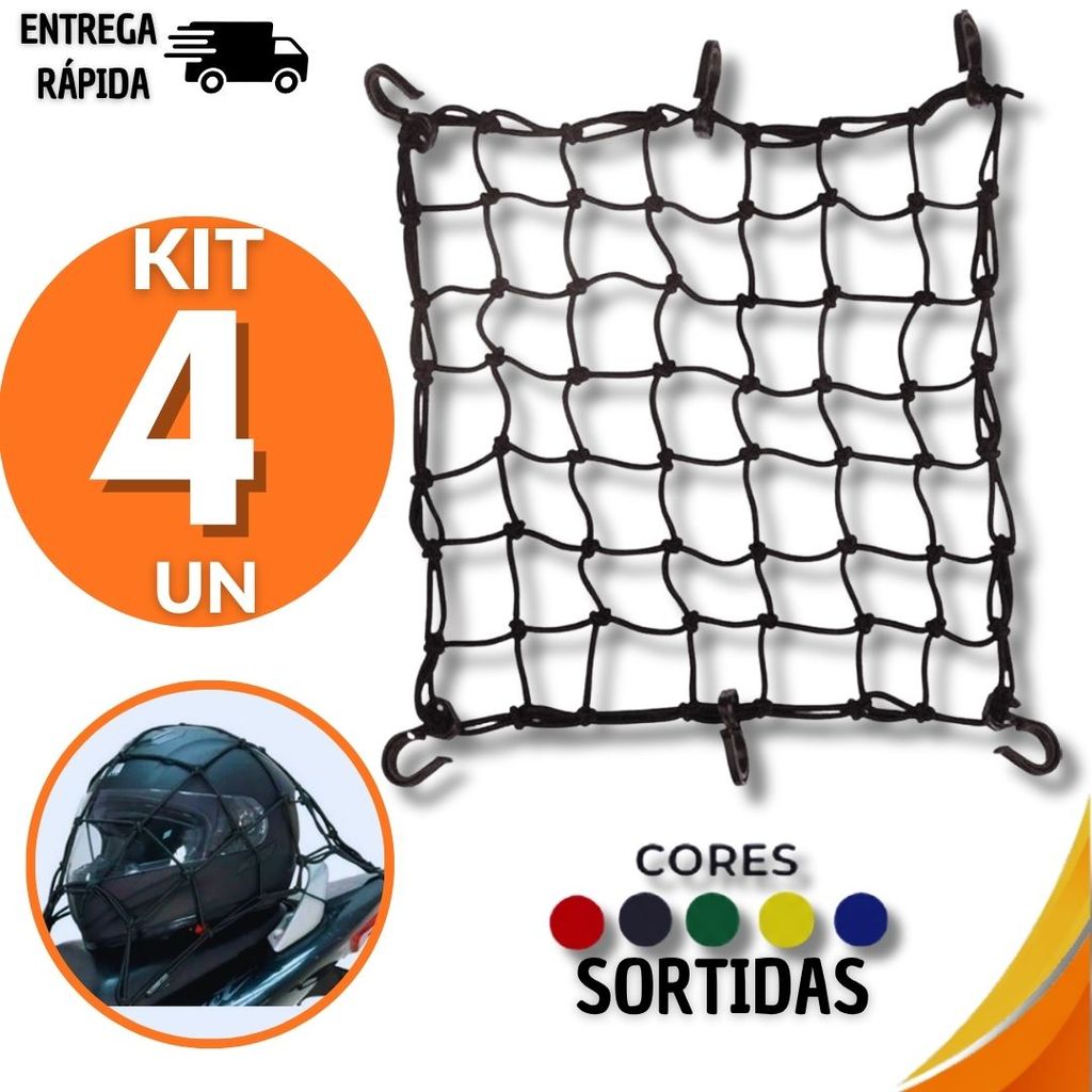 Kit Rede Aranha Moto com 6 Ganchos Reforçados 30x30cm Elásticas Alta Fixação Cor Sortida Utilidades