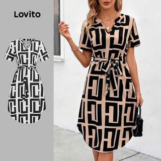 Lovito Casual Vestido Com Estampa Geométrica Vestido Com Cadarço Para Mulheres Bordado LNL75255